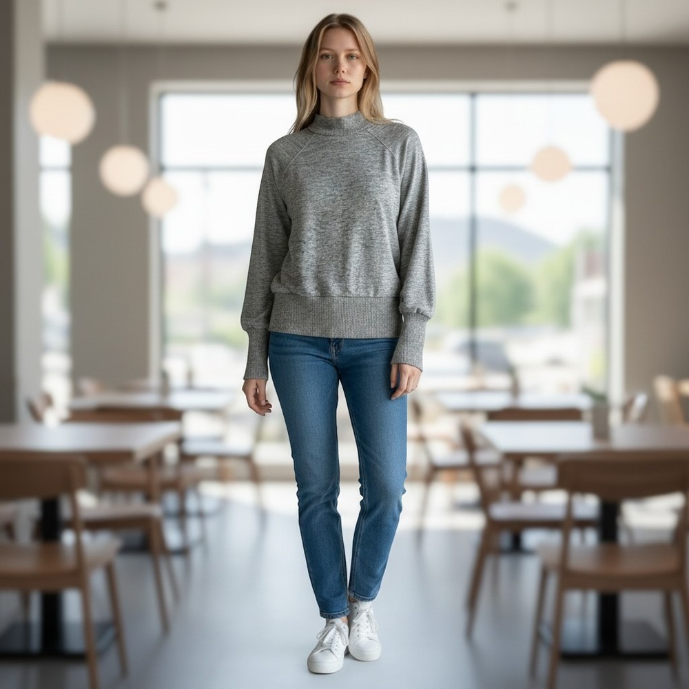 Maeve Anthropologie Gray Mock Neck Raglan Ribbed Cuff Pullover Sweater Small